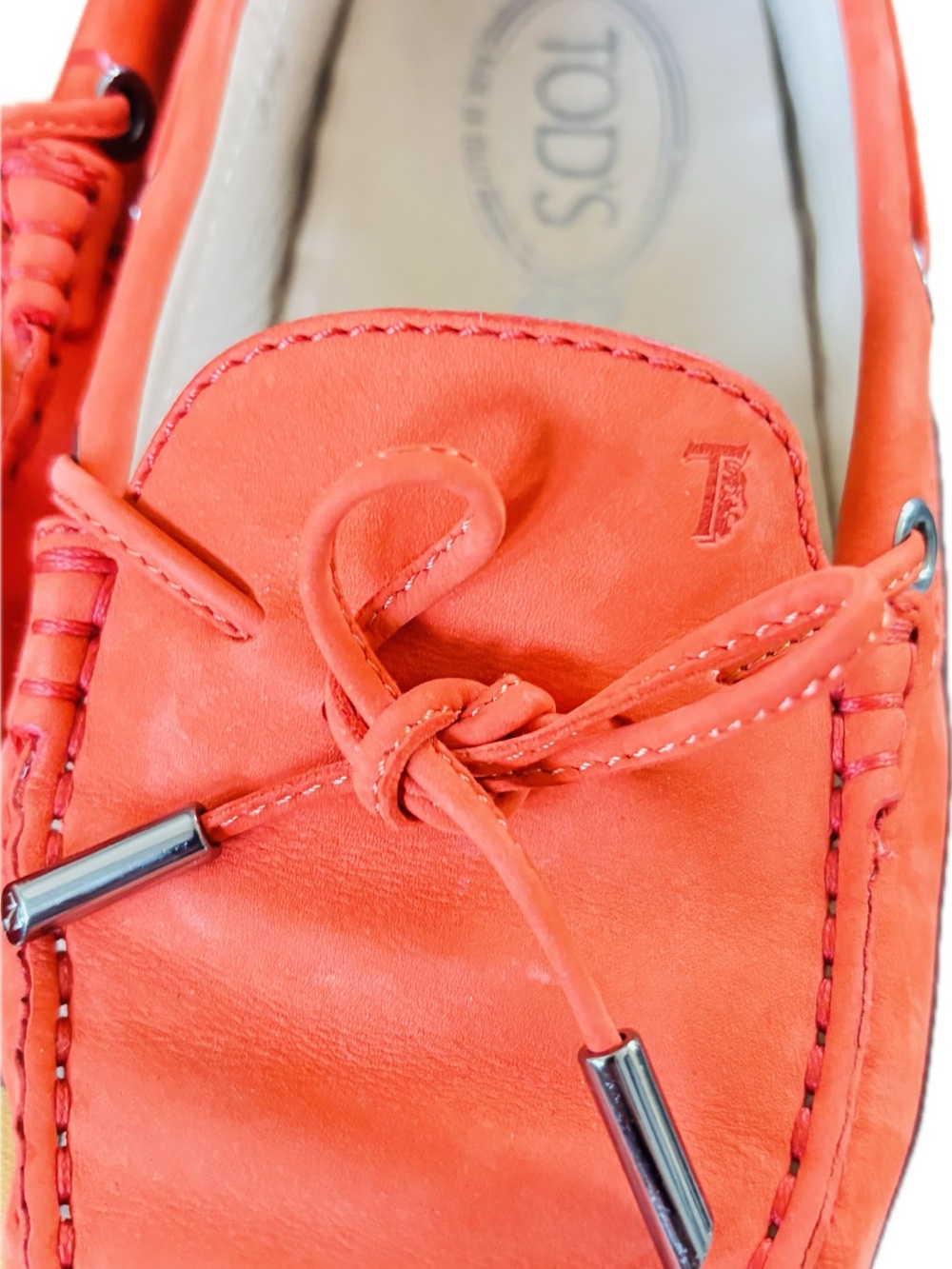 Tod's Coral Orange Leather Driving Moccasins